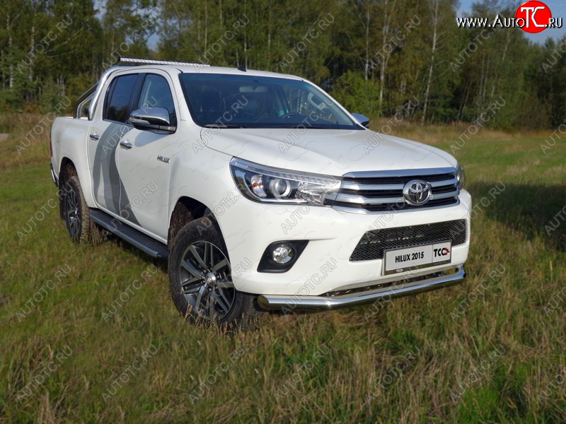 21 999 р. Защита переднего бампера нижняя d76,1 мм ТСС Тюнинг Toyota Hilux AN120 дорестайлинг (2016-2020) (нержавейка)  с доставкой в г. Кемерово