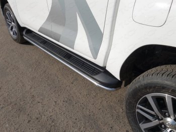 Защита порогов алюминий 42,4 мм, ТСС Тюнинг Toyota Hilux ( AN20,AN30,  AN120) (2011-2020)  2-ой рестайлинг, дорестайлинг