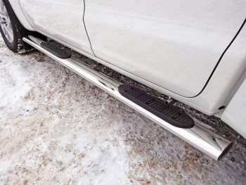 Пороги овальные с накладкой 120*60 мм ТСС Тюнинг Volkswagen Amarok (2016-2022) рестайлинг (серые)