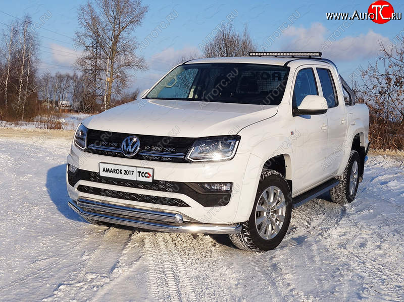 31 899 р. Защита передняя нижняя двойная 76,1*75 мм ТСС Тюнинг  Volkswagen Amarok (2016-2022) рестайлинг (нержавейка)  с доставкой в г. Кемерово