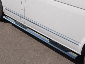 Пороги овальные с накладкой 120*60 мм ТСС Тюнинг Volkswagen Caravelle T6 дорестайлинг (2015-2019) (серые)