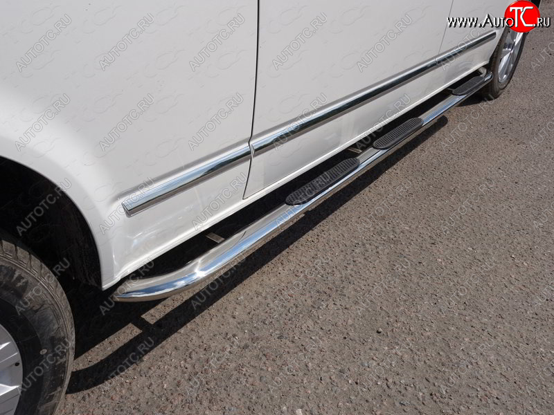 46 749 р. Пороги овальные гнутые с накладкой 75х42 мм ТСС Тюнинг Volkswagen Caravelle T6 дорестайлинг (2015-2019) (серые)  с доставкой в г. Кемерово