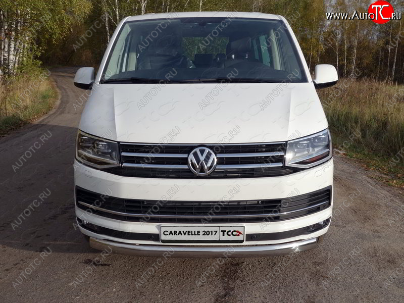 25 499 р. Защита переднего бампера нижняя овальная 75х42 мм ТСС Тюнинг Volkswagen Caravelle T6 дорестайлинг (2015-2019) (нержавейка)  с доставкой в г. Кемерово