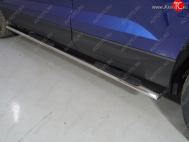 33 799 р. Пороги овальные с накладкой 75х42 мм ТСС Тюнинг Volkswagen Taos (2020-2022) (серые)  с доставкой в г. Кемерово