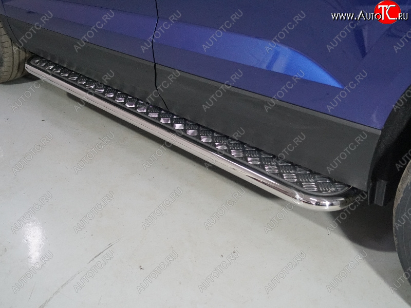 32 199 р. Пороги с площадкой 42,4 мм ТСС Тюнинг Volkswagen Taos (2020-2022) (серые)  с доставкой в г. Кемерово