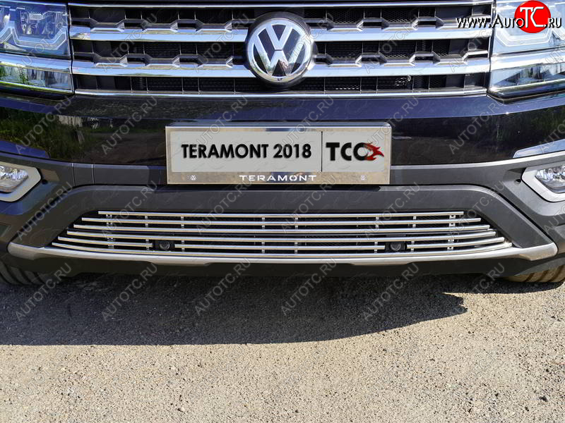 8 799 р. Нижняя декоративная вставка в бампер (с парктроником) ТСС Тюнинг  Volkswagen Teramont  CA1 (2016-2020) дорестайлинг (d 12 мм)  с доставкой в г. Кемерово