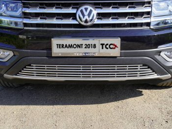Нижняя декоративная вставка в бампер ТСС Тюнинг Volkswagen Teramont CA1 дорестайлинг (2016-2020) (d 12 мм)