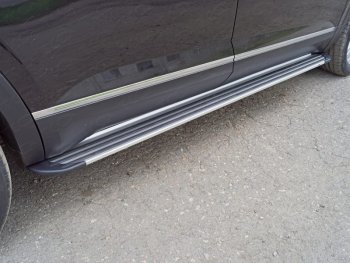 Пороги алюминиевые Slim Line ТСС Тюнинг Volkswagen Teramont  CA1 (2016-2020) дорестайлинг (Silver)