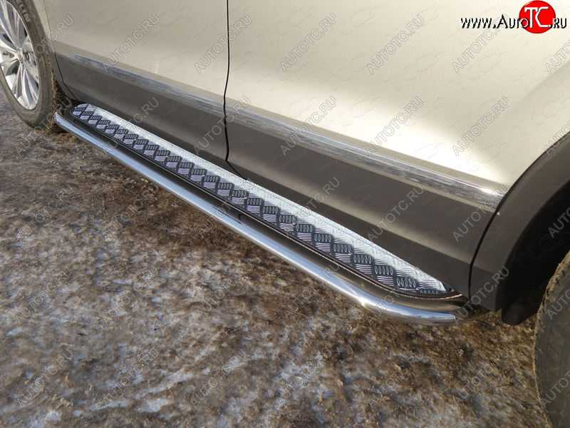 37 649 р. Пороги с площадкой 75х42 мм ТСС Тюнинг  Volkswagen Tiguan  Mk2 (2016-2020) дорестайлинг (серые)  с доставкой в г. Кемерово