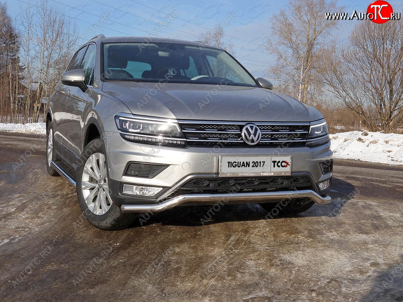 17 649 р. Защита переднего бампера нижняя d60,3 мм ТСС Тюнинг Volkswagen Tiguan Mk2 дорестайлинг (2016-2020) (нержавейка)  с доставкой в г. Кемерово