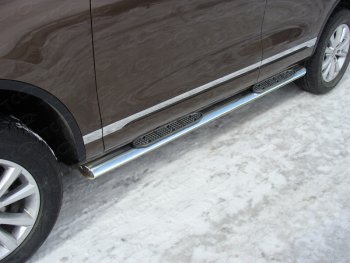 Пороги овальные с накладкой 120*60 мм ТСС Тюнинг Volkswagen Touareg  NF (2014-2018) рестайлинг (серые)