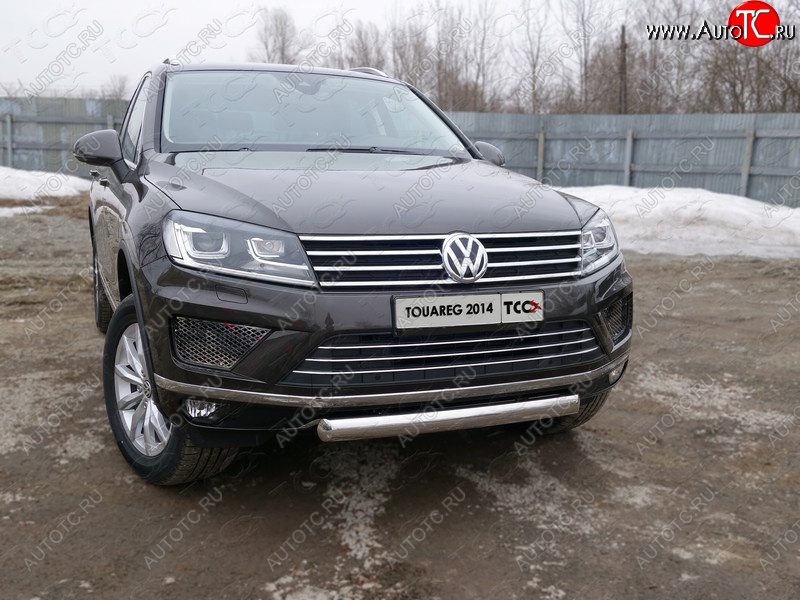 20 699 р. Защита переднего бампера нижняя овальная 75*42 мм ТСС Тюнинг  Volkswagen Touareg  NF (2014-2018) рестайлинг (нержавейка)  с доставкой в г. Кемерово