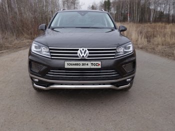 26 499 р. Защита передняя нижняя кенгурин 60,3 мм ТСС Тюнинг  Volkswagen Touareg  NF (2014-2018) рестайлинг (нержавейка)  с доставкой в г. Кемерово. Увеличить фотографию 1