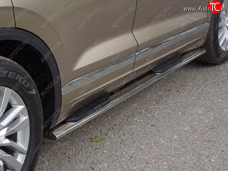 45 999 р. Пороги овальные с накладкой 120*60 мм ТСС Тюнинг Volkswagen Touareg CR (2018-2025) (серые)  с доставкой в г. Кемерово
