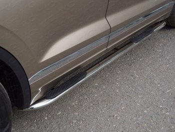 Пороги овальные гнутые с накладкой 75х42 мм ТСС Тюнинг Volkswagen Touareg CR (2018-2025) (серые)