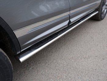 Пороги овальные с накладкой 120*60 мм R-Line ТСС Тюнинг Volkswagen Touareg  NF (2014-2018) рестайлинг (серые)