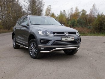 26 499 р. Защита передняя нижняя кенгурин 60,3 мм R-Line ТСС Тюнинг  Volkswagen Touareg  NF (2014-2018) рестайлинг (нержавейка)  с доставкой в г. Кемерово. Увеличить фотографию 1