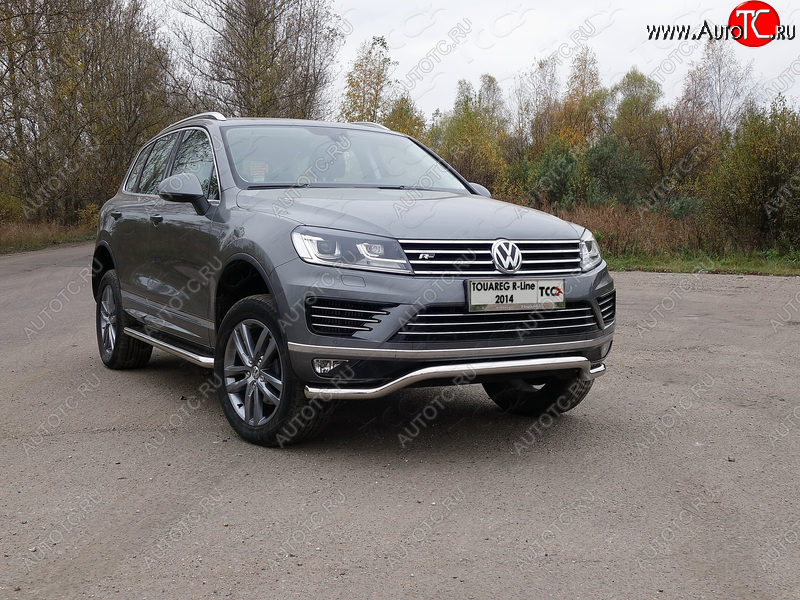 26 499 р. Защита передняя нижняя кенгурин 60,3 мм R-Line ТСС Тюнинг  Volkswagen Touareg  NF (2014-2018) рестайлинг (нержавейка)  с доставкой в г. Кемерово