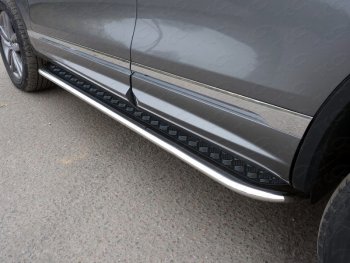 Пороги с площадкой 75х42 мм R-Line ТСС Тюнинг Volkswagen Touareg  NF (2014-2018) рестайлинг (серые)