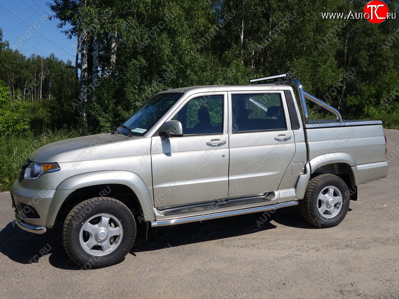 103 999 р. Защита кузова (для крышки) d 76,1 мм со светодиодной фарой ТСС Тюнинг  Уаз Патриот  23632 (2014-2025) 1 рестайлинг пикап, 2-ой рестайлинг пикап (нержавейка)  с доставкой в г. Кемерово