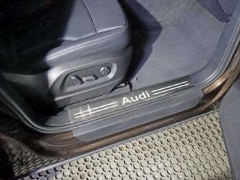 Накладки на пластиковые порожки салона (нержавейка, 4 шт.) ТСС Тюнинг Audi Q5  8R (2008-2017) дорестайлинг, рестайлинг (лист шлифованный надпись AUDI)