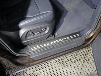 Накладки на пластиковые порожки салона (нержавейка, 4 шт.) ТСС Тюнинг Audi Q5  8R (2008-2017) дорестайлинг, рестайлинг (лист шлифованный надпись QUATRO)