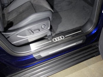 Накладки на пластиковые пороги (без пневмоподвески 2 шт) ТСС Тюнинг Audi Q5  FY (2017-2020) дорестайлинг (лист шлифованный, логотип audi)