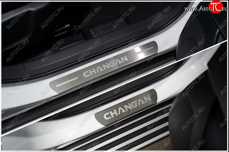 5 249 р. Накладки на пороги, ТСС Тюнинг  Changan CS35 Plus (2021-2025) рестайлинг (лист шлифованный надпись Changan)  с доставкой в г. Кемерово