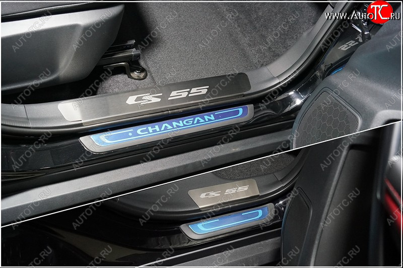 3 599 р. Накладки на пластиковые пороги, ТСС Тюнинг  Changan CS55 Plus (2021-2025) (лист шлифованный надпись CS55)  с доставкой в г. Кемерово
