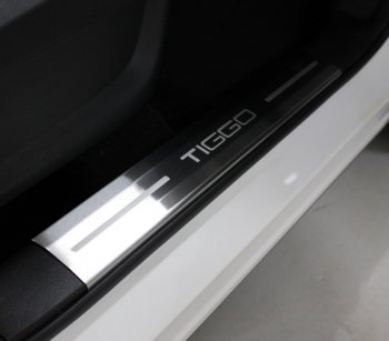 Накладки на пластиковые пороги, ТСС Тюнинг Chery Tiggo 7 PRO (2019-2025) (лист шлифованный надпись Tiggo)