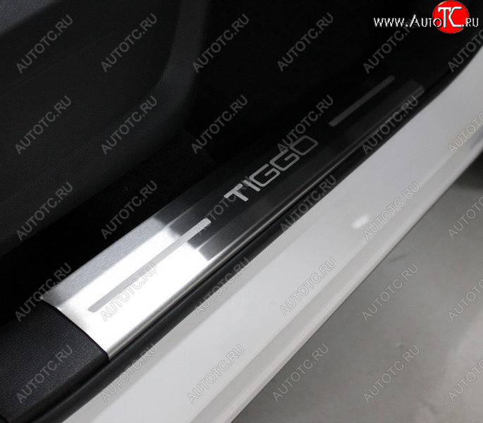 4 949 р. Накладки на пластиковые пороги, ТСС Тюнинг  Chery Tiggo 7 PRO (2019-2025) (лист шлифованный надпись Tiggo)  с доставкой в г. Кемерово