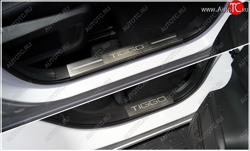 4 699 р. Накладки на пластиковые пороги, ТСС Тюнинг  Chery Tiggo 7 PRO (2019-2025) (лист шлифованный надпись Tiggo)  с доставкой в г. Кемерово