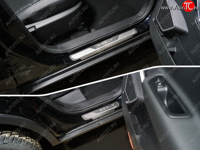 4 999 р. Накладки на пороги, ТСС Тюнинг  Geely Atlas  NL3 (2016-2022) (лист шлифованный надпись Geely)  с доставкой в г. Кемерово