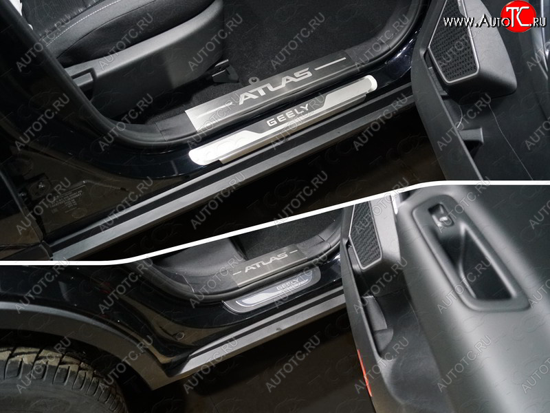 4 999 р. Накладки на пластиковые пороги, ТСС Тюнинг  Geely Atlas  NL3 (2016-2022) (лист шлифованный надпись Atlas)  с доставкой в г. Кемерово