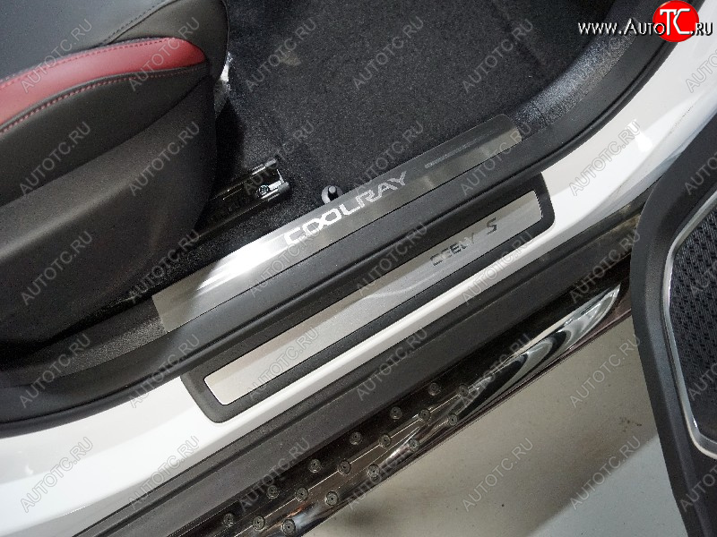 2 769 р. Накладки на пластиковые пороги, ТСС Тюнинг Geely Coolray SX11 дорестайлинг (2018-2023) (лист шлифованный надпись Coolray)  с доставкой в г. Кемерово