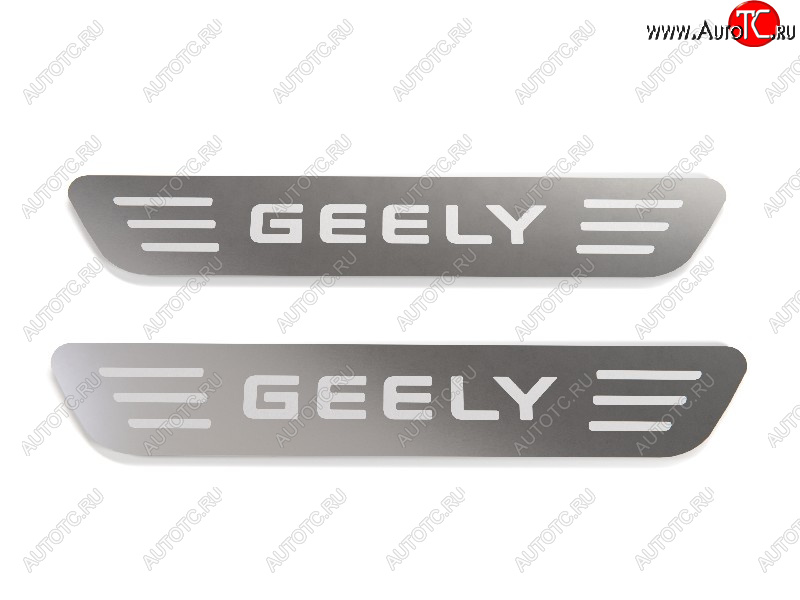 2 299 р. Накладки на пластиковые пороги, ТСС Тюнинг  Geely Monjaro (2022-2025) (лист шлифованный надпись Geely)  с доставкой в г. Кемерово