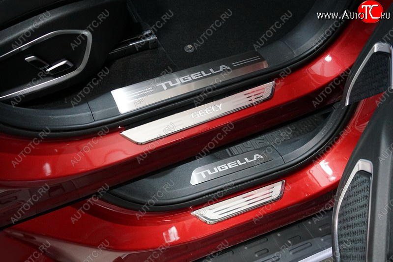4 399 р. Накладки на пластиковые пороги, ТСС Тюнинг  Geely Tugella  FY11,HPBA4 (2019-2025) дорестайлинг, рестайлинг (лист шлифованный надпись Tugella)  с доставкой в г. Кемерово