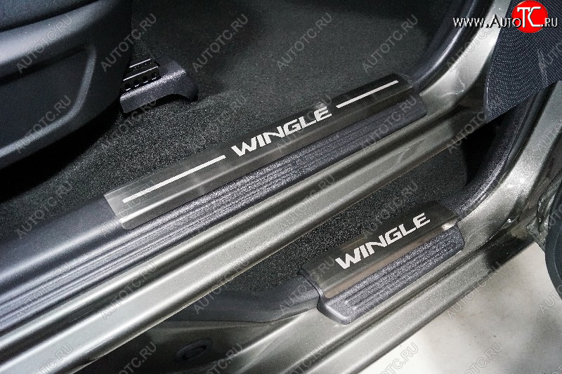 4 799 р. Накладки на пластиковые пороги, ТСС Тюнинг  Great Wall Wingle 7 (2018-2023) пикап (лист шлифованный надпись Wingle)  с доставкой в г. Кемерово