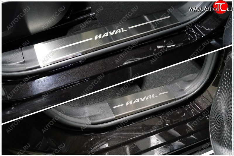 5 849 р. Накладки на пластиковые пороги, ТСС Тюнинг  Haval Jolion (2020-2025) дорестайлинг, рестайлинг (лист шлифованный надпись Haval)  с доставкой в г. Кемерово