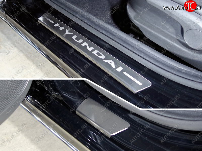 2 999 р. Накладки на пороги, ТСС Тюнинг  Hyundai Accent  MC (2005-2011) седан, хэтчбек (лист шлифованный надпись Hyundai)  с доставкой в г. Кемерово