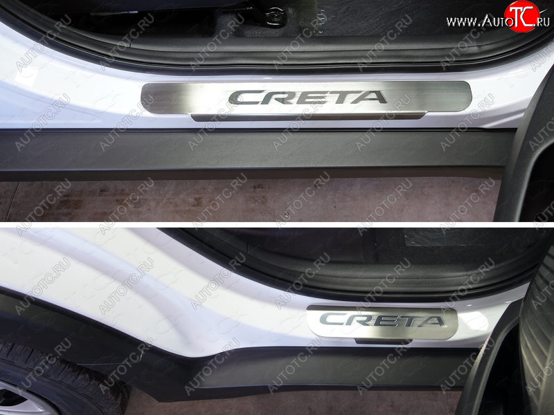 4 849 р. Накладки на пороги, ТСС Тюнинг  Hyundai Creta  GS (2015-2019) дорестайлинг (лист шлифованный надпись Creta)  с доставкой в г. Кемерово