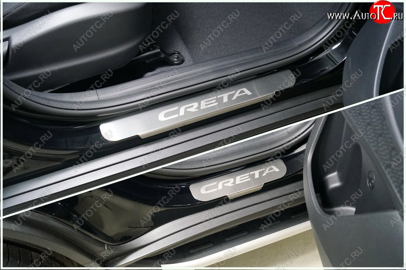 4 699 р. Накладки на пороги, ТСС Тюнинг  Hyundai Creta  SU (2020-2022) (лист шлифованный надпись Creta)  с доставкой в г. Кемерово