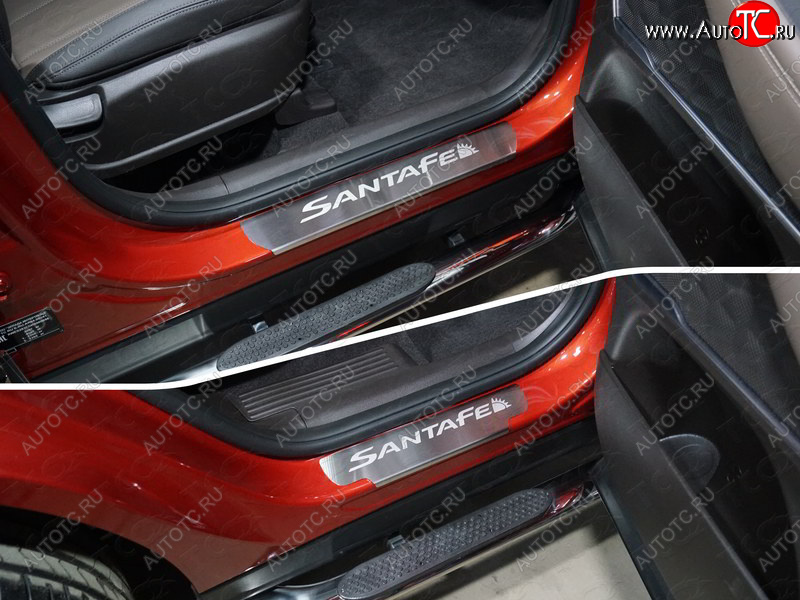 4 999 р. Накладки на пороги, ТСС Тюнинг  Hyundai Santa Fe  TM (2018-2021) дорестайлинг (лист шлифованный надпись Santa Fe)  с доставкой в г. Кемерово