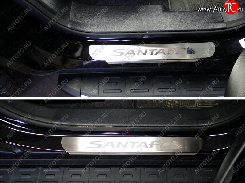 4 999 р. Накладки на пороги, ТСС Тюнинг  Hyundai Santa Fe  DM (2015-2019) рестайлинг (лист шлифованный надпись Santa Fe)  с доставкой в г. Кемерово