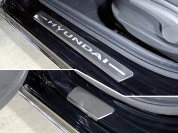 Накладки на пороги, ТСС Тюнинг Hyundai Solaris  RBr (2010-2017) хэтчбэк дорестайлинг, седан рестайлинг, хэтчбэк рестайлинг (лист шлифованный надпись Hyundai)