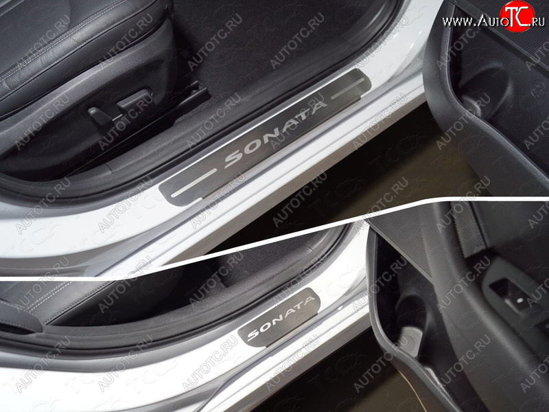 3 999 р. Накладки на пороги, ТСС Тюнинг  Hyundai Sonata  LF (2017-2019) рестайлинг (лист шлифованный надпись Sonata)  с доставкой в г. Кемерово