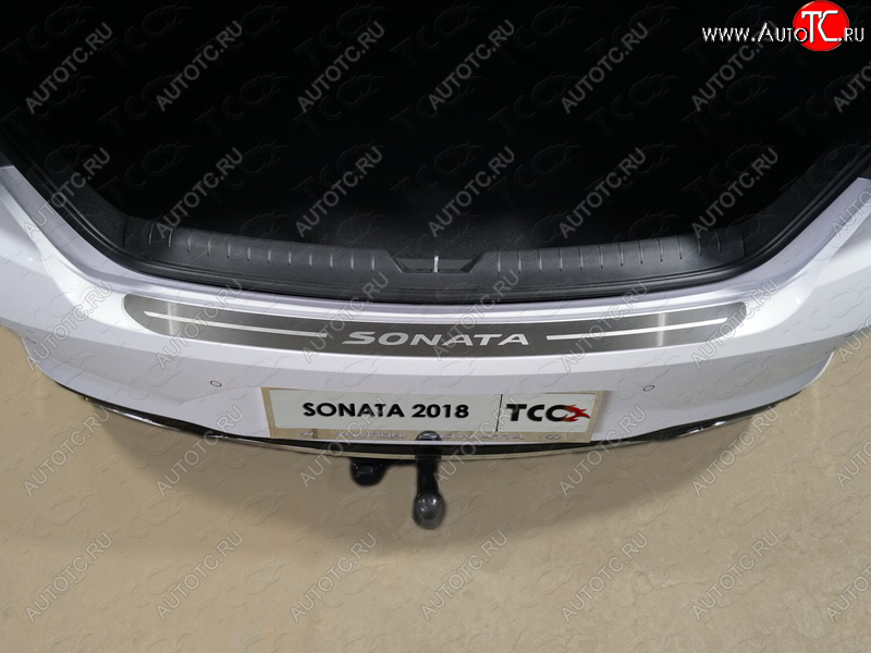 2 399 р. Накладка на задний бампер, ТСС Тюнинг  Hyundai Sonata  LF (2017-2019) рестайлинг (лист шлифованный надпись Sonata)  с доставкой в г. Кемерово
