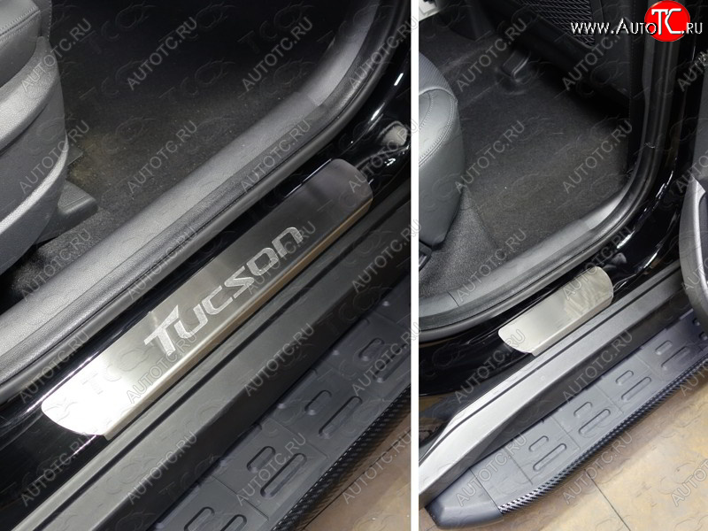 4 849 р. Накладки на пороги, ТСС Тюнинг  Hyundai Tucson  TL (2015-2018) дорестайлинг (лист шлифованный надпись Tucson)  с доставкой в г. Кемерово