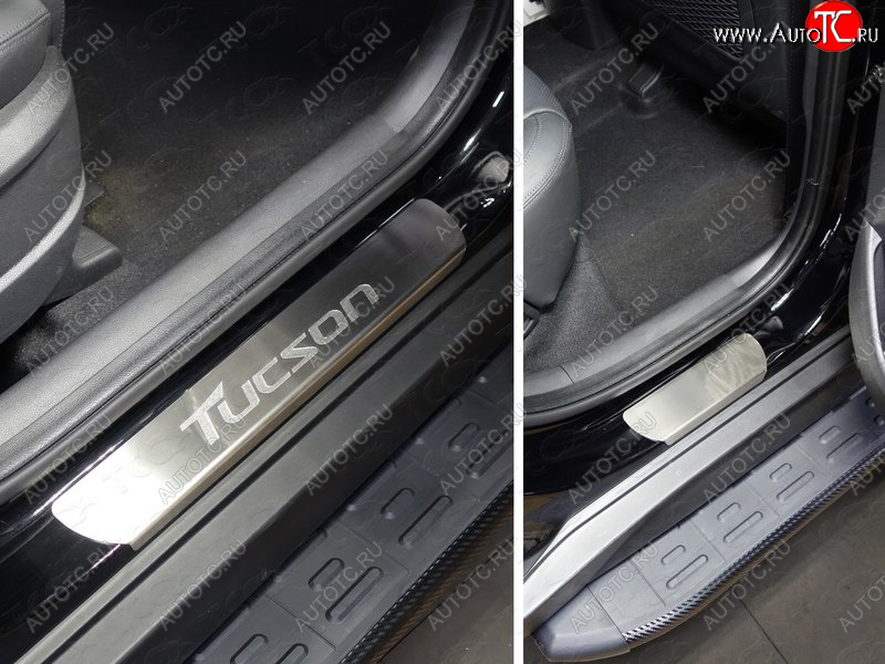 4 849 р. Накладки на пороги, ТСС Тюнинг  Hyundai Tucson  TL (2018-2021) рестайлинг (лист шлифованный надпись Tucson)  с доставкой в г. Кемерово
