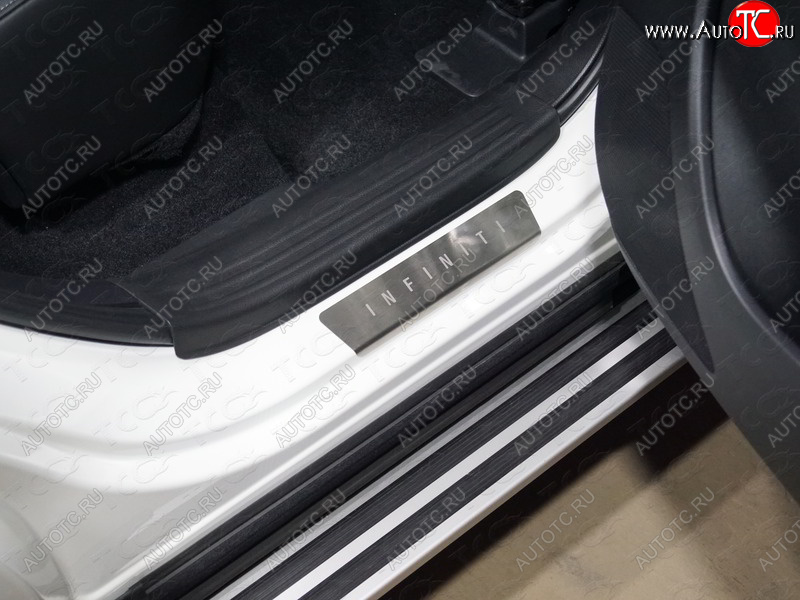 2 999 р. Накладки на задние пороги, ТСС Тюнинг  INFINITI Qx50  J55 (2017-2022) (лист шлифованный надпись Infiniti)  с доставкой в г. Кемерово